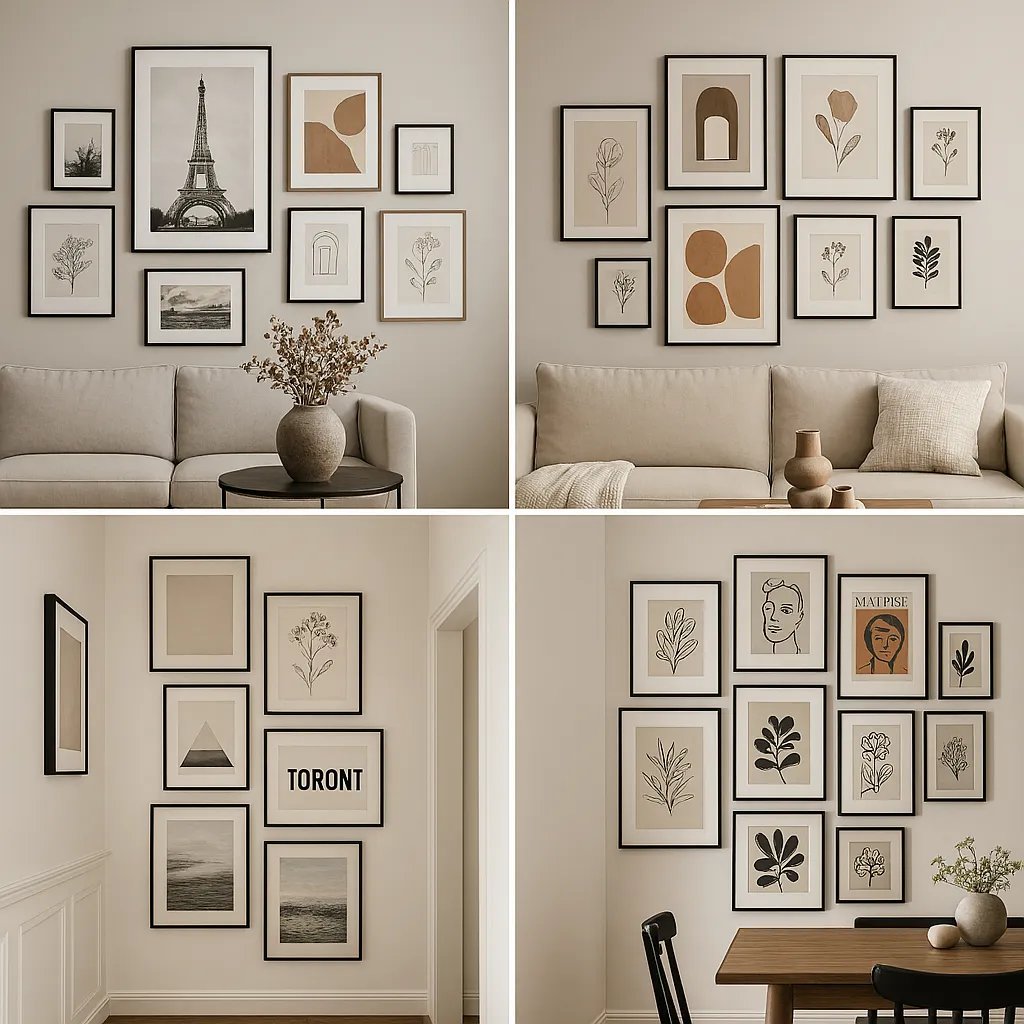 Асиметрична композиция от принтове с различни формати и визуална тежест