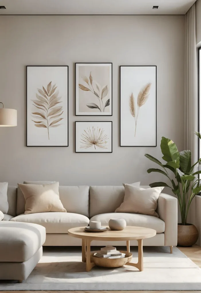 Асиметрична композиция от принтове с различни формати и визуална тежест